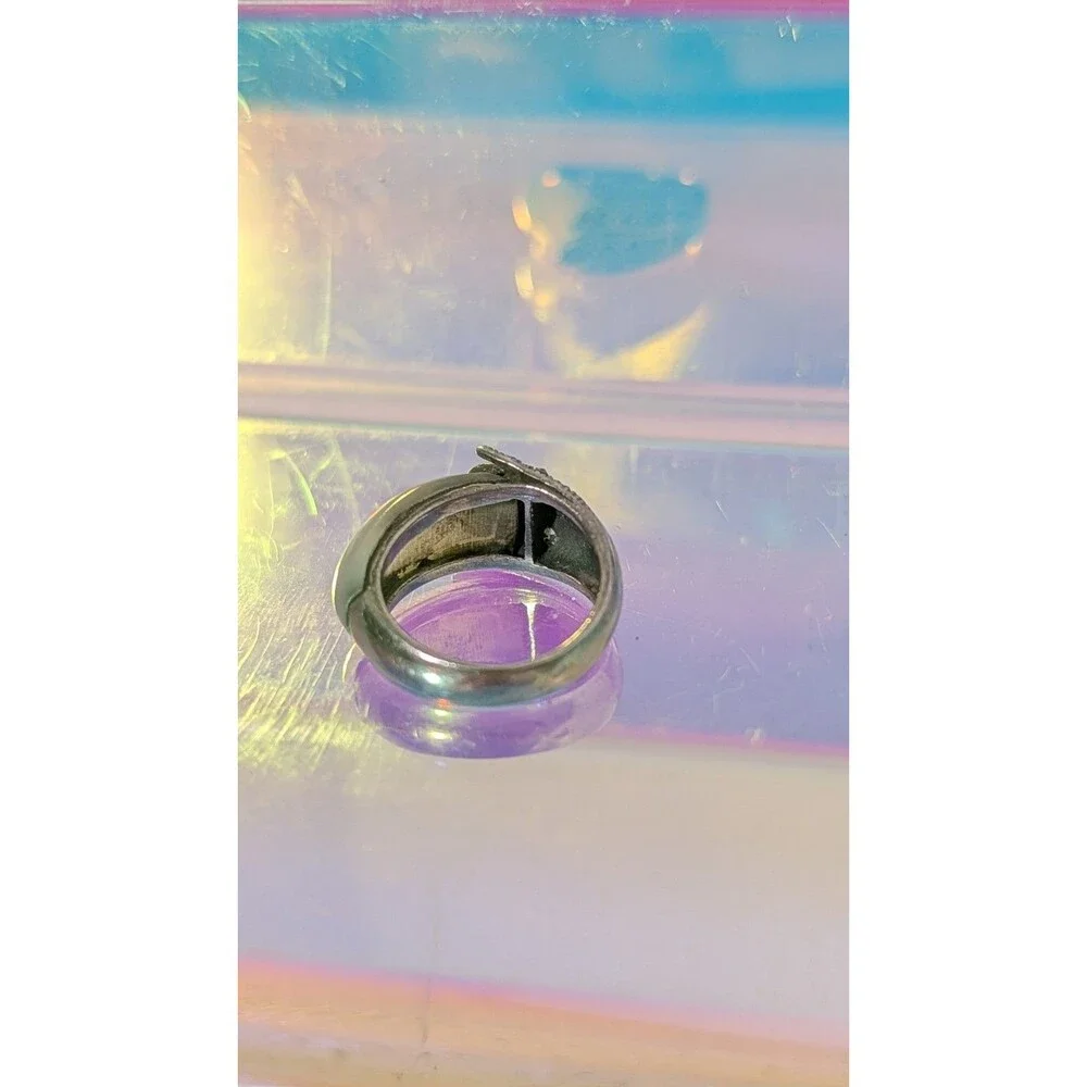 Vintage 1990s 925 Sterling Silver Mother of Pearl Marcasite Statement Ring siz 6